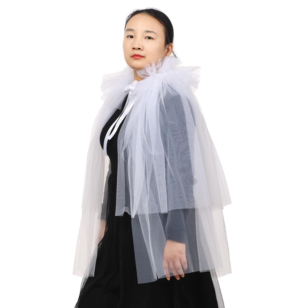 CAMDOM Victorian Tulle Ruffle Collar Renaissance Elizabethan Cloak for Adult Women's Cosplay Party, Wedding & Anniversary - Image 3