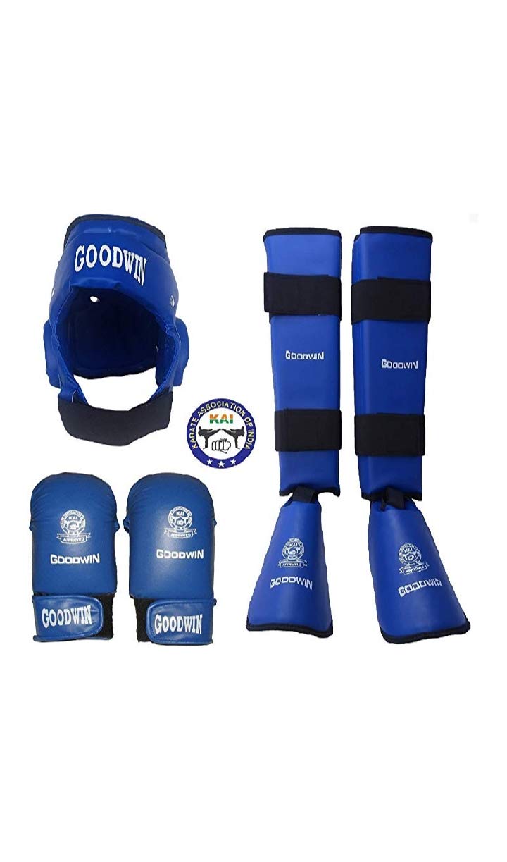 Goodwin Kai Approved Karate Safety Kit Pack of Head , Shin Guard and Hand Gloves (Blue, Medium)-image-19