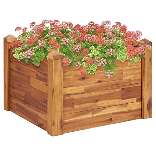 Qnhdfrt Bancal alto de 60 x 60 x 44 cm de madera de acacia con acabado al aceite, apilable, sin suelo, para jardín, balcón, terraza, robusto, macizo, diseño moderno para exteriores, hierbas, flores