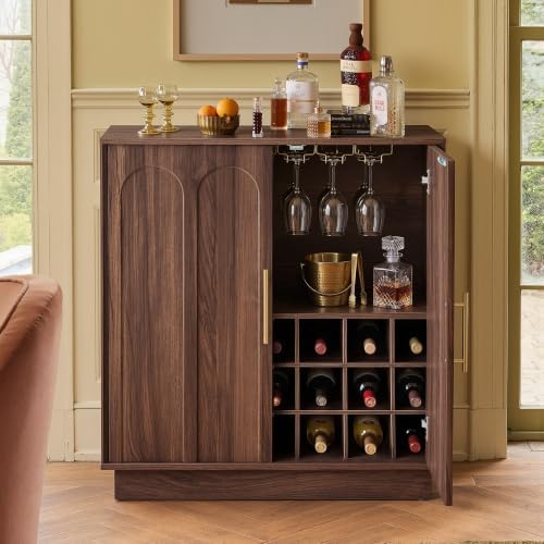 31.5" Wine Bar Cabinet, Mid Century Modern Sideboard, Walnut | Li...