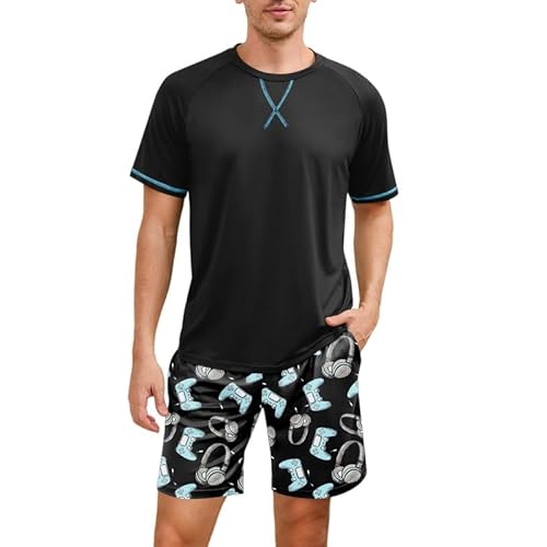 Marvmys Mens Pajama Set Cotton Summer Pjs Short Sleeve Sleepwear Lightweight Pajamas 2 Pieces Loungewear with Pockets S-2XL