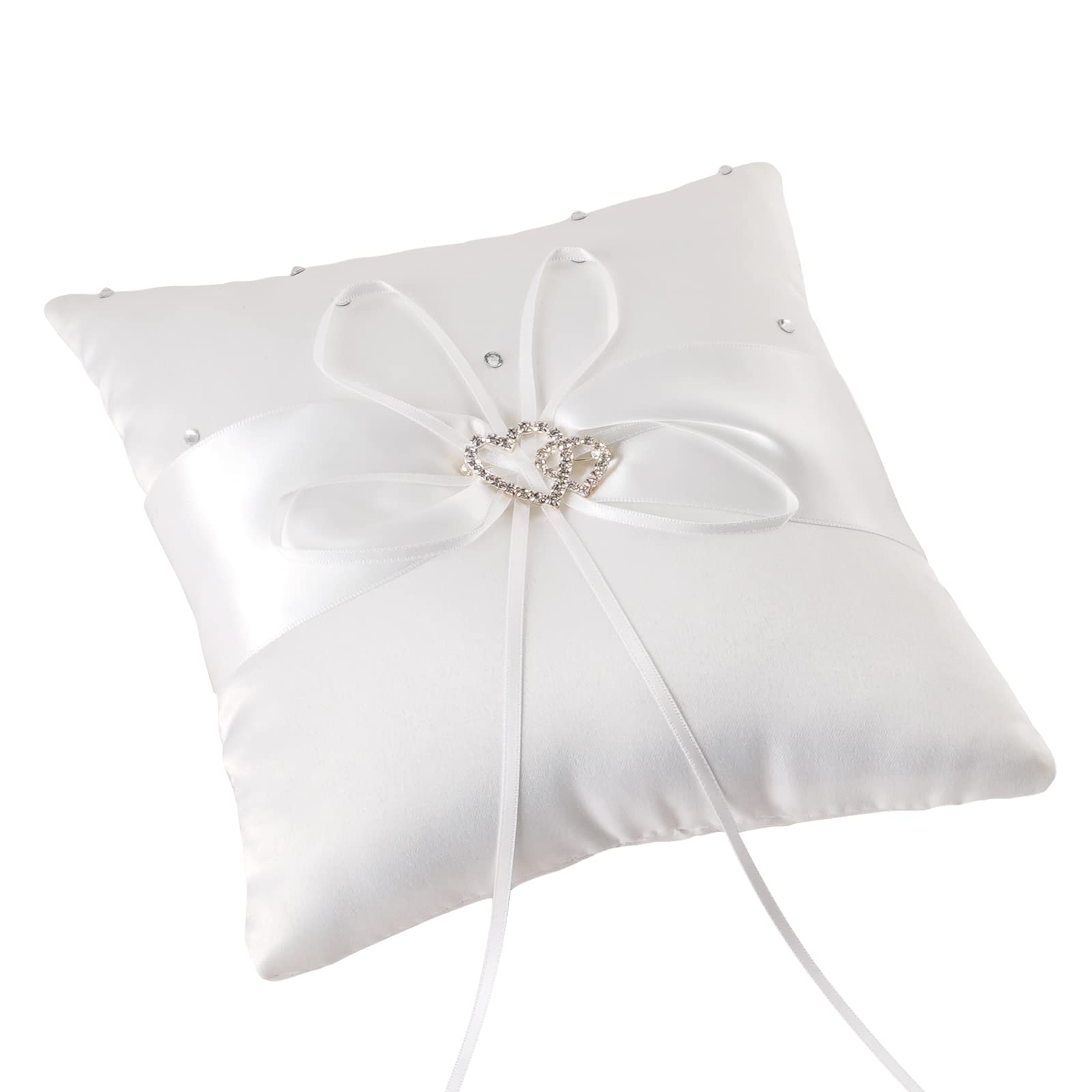 Little WorldLittle World Ring Pillow Love, Decor Bridal Wedding Ivory Ring Bearer Pillow, 7.8 Inch x 7.8 Inch (White)