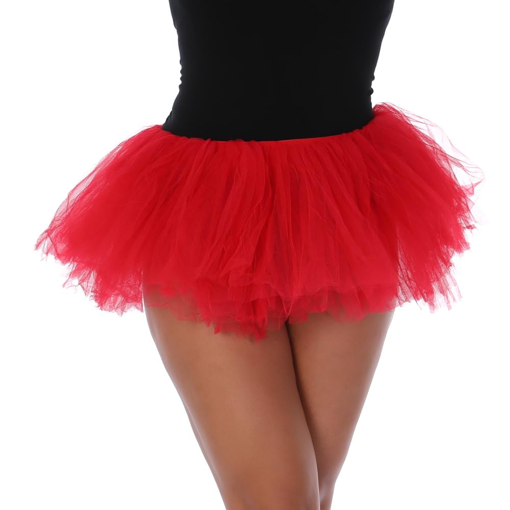 Stylex Party Women's Red Running Tutu Skirt Fancy Dress 1980S Hen Party Dance Extra Fluffy 5 Layers Plus Size (Red)