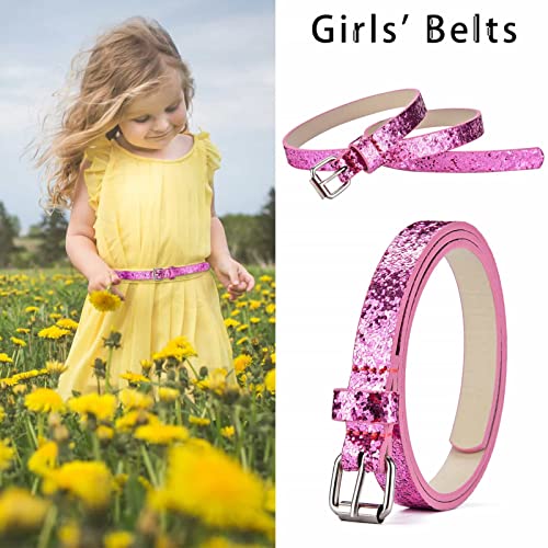 Pinra Belts For Girls 4 Pack Kids Girls Leather Waist Belt Skinny Dress Belt Shiny Waistband Belt Gift Rainbow Black Silver Pink S 25" To 29" #TOP1