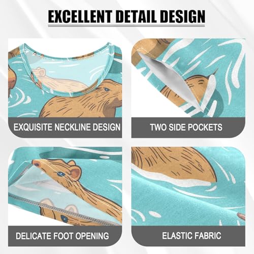 ALAZA Capybaras Blue Pajamas Short Sleeve 2 Piece Sleepwear Top and Bottom Pajama Set Unisex4