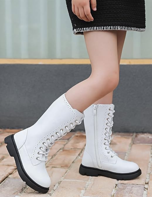 kkdom Boys Girls Waterproof Lace Up Side Zipper Mid Calf Combat Riding Boots2