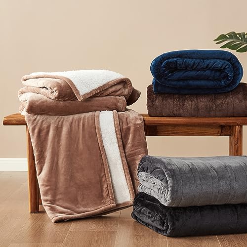 Image of EHEYCIGA Heated Blanket Electric Blanket Throw - Heating Blanket with 5 Heating Levels & 4 Hours Auto Off, Soft Cozy Sherpa Washable Blanket with Fast Heating, 50 x 60 Inches, Navy Blue
