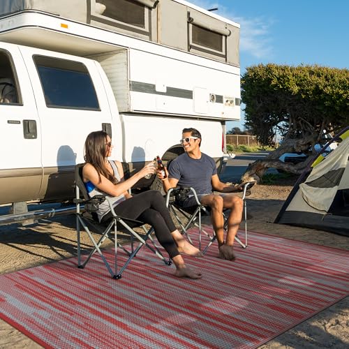 Image of GENIMO Outdoor Rug, Waterproof Plastic Rugs for Patio, 6'x9' Crimson Grey | Outside Larger Modern Carpet Mat for Porch Decor, Deck, Balcony, Camping, RV, Backyard, Picnic, Beach, Reversible, Foldable