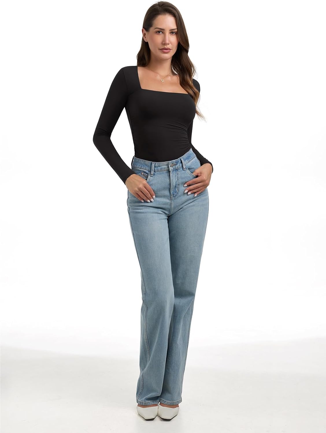 PINKMSTYLE Womens Square Neck Long Sleeve Top Warm Double Lined Shirt for Casual Work Going Out Outfit - Image 6