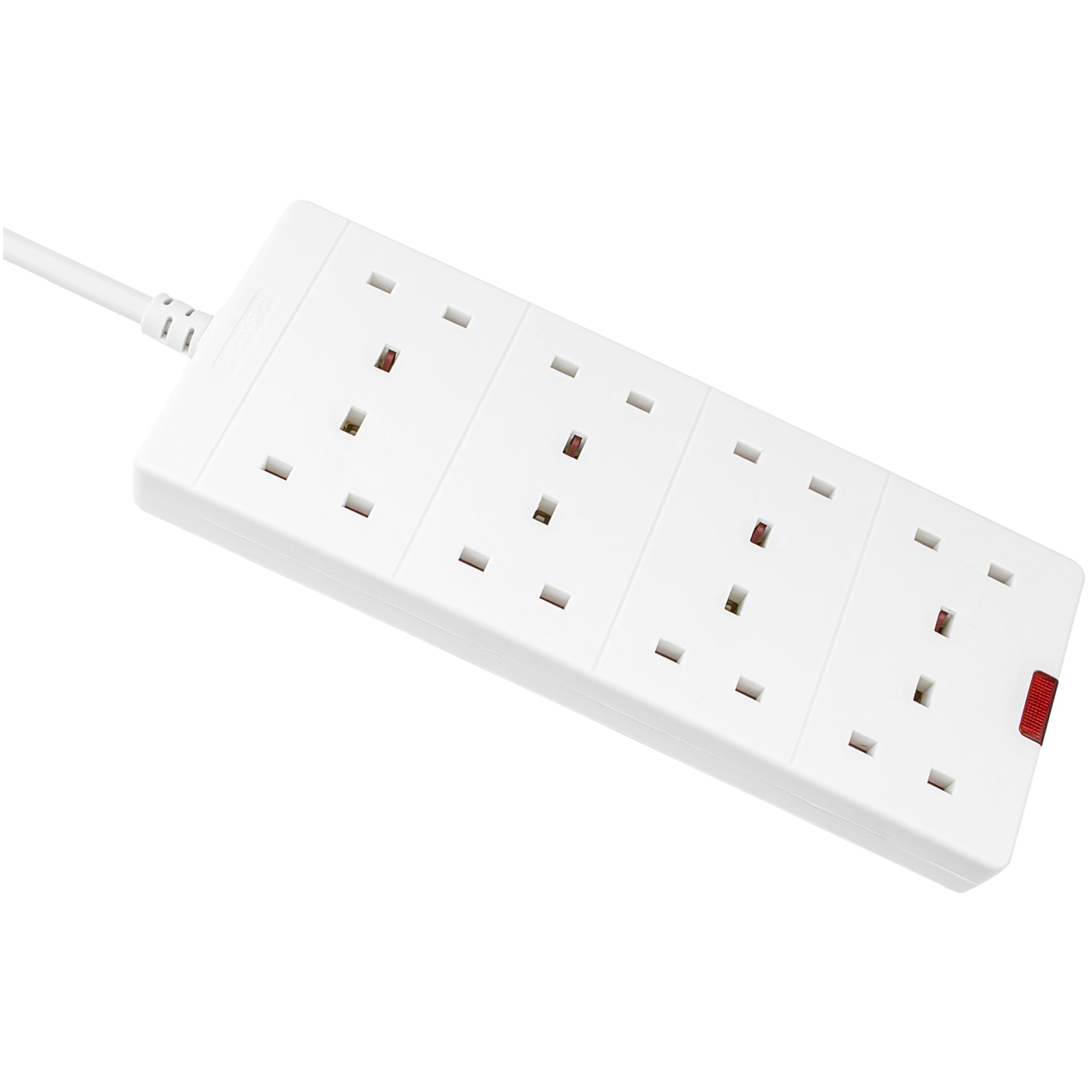 Masterplug Osiem gniazd przedłużacz ze wskaźnikiem mocy 2 m biały kolor