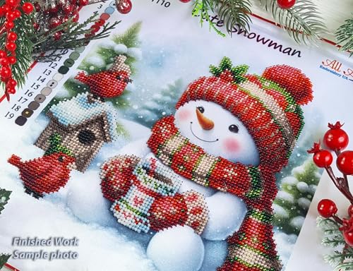 Image of AllAboutEmbroideryUA Bead Embroidery kit Cute Snowman DA-1110 Beaded Cross Stitch Christmas Beadwork Needlework kit