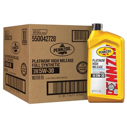 Image of Pennzoil Platinum High Mileage Full Synthetic 5W-30 Motor Oil, 1 Quart (6 Pack)