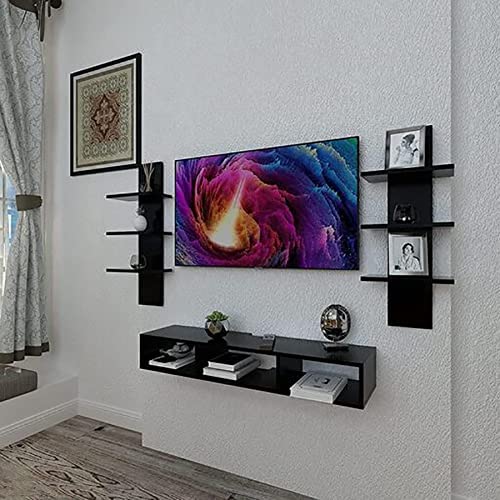 R2H Gallery Wall Mount Tv Entertainment Unit/with Set Top Box Stand and Wall Shelf,Living Room 32 INCH TV Engineered Wood (32 INCH TV) (Black)
