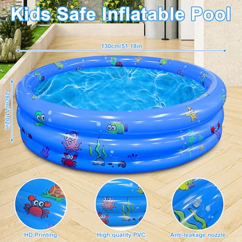 Aufblasbarer Pool 130 x 35 cm, Bällebad Erweiterter Spielbereich für Kinder Babys Haustiere, Sommer-Wasserspiel mit Rutschfester Boden (130cm Rund)