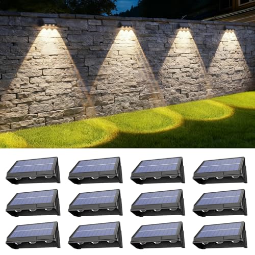 Onforu Solar Fence Lights,12 Pack Solar Lights Outdoor,3 Modes(Warm/Neutral/Cool White) for Outside,Dusk to Dawn Outdoor Light,IP65 Waterproof Deck Lighting for Patio,Step,Backyard,Railing,Wall