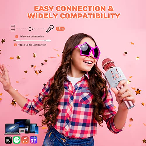 Fishoaky Karaoke Microphone, Karaoke Machine Kids Portable Mic Player Speaker With Led & Music Singing Voice Recording For Christmas Birthday Home Party Ktv Outdoor #TOP3