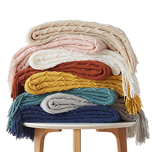Sunstyle Home Rust Throw Blanket For Couch 50 X 60 Inches - Decorative Knitted Summer Blankets With Tassels - Soft Lightweight Woven Textured Solid Farmhouse Throw For All Seasons #TOP5