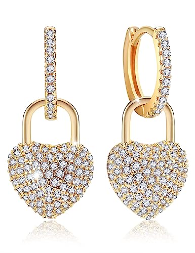 Richapex 18K Crystal Heart Hoop Earrings for Women with Locket Design, White Crystal Cubic Zirconia Dangling Earrings Fine Jewelry Gifts for Her