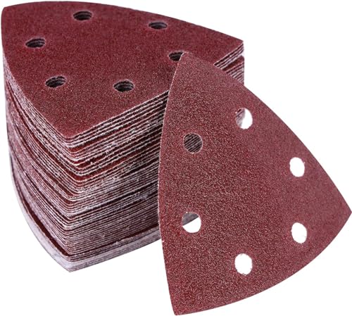 Papier Abrasif Triangulaire Pour Ponceuse Delta - 60 Feuilles Grains 40 à 240, 11 Trous, Velcro, 105x152 Mm