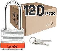 Vista 15 de LanuBe Candado laminado con llave (1-9/16 pulgadas, 1.575 in), cerraduras iguales con llave, grillete largo, aro de plástico naranja marcado