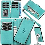 Auker Wallet Case for iPhone 6/6S,Trifold 9 Card Holder+Kickstand 2 in 1 [Detachable] Magnetic Folio Flip Leather Zipper Wallet Wristlet Purse Case with Removal Hard Shell&Money Pocket for Women/Men