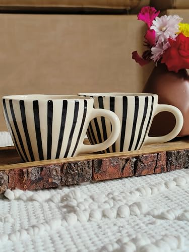 Image of Niyara Stoneware Handmade Premium Ceramic Tea Cups and Coffee Mugs Set of 2 (Black Line Set of 2)