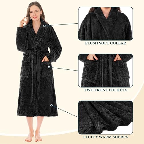 Image of PAVILIA Premium Womens Plush Soft Robe Fluffy, Warm, Fleece Sherpa Shaggy Bathrobe