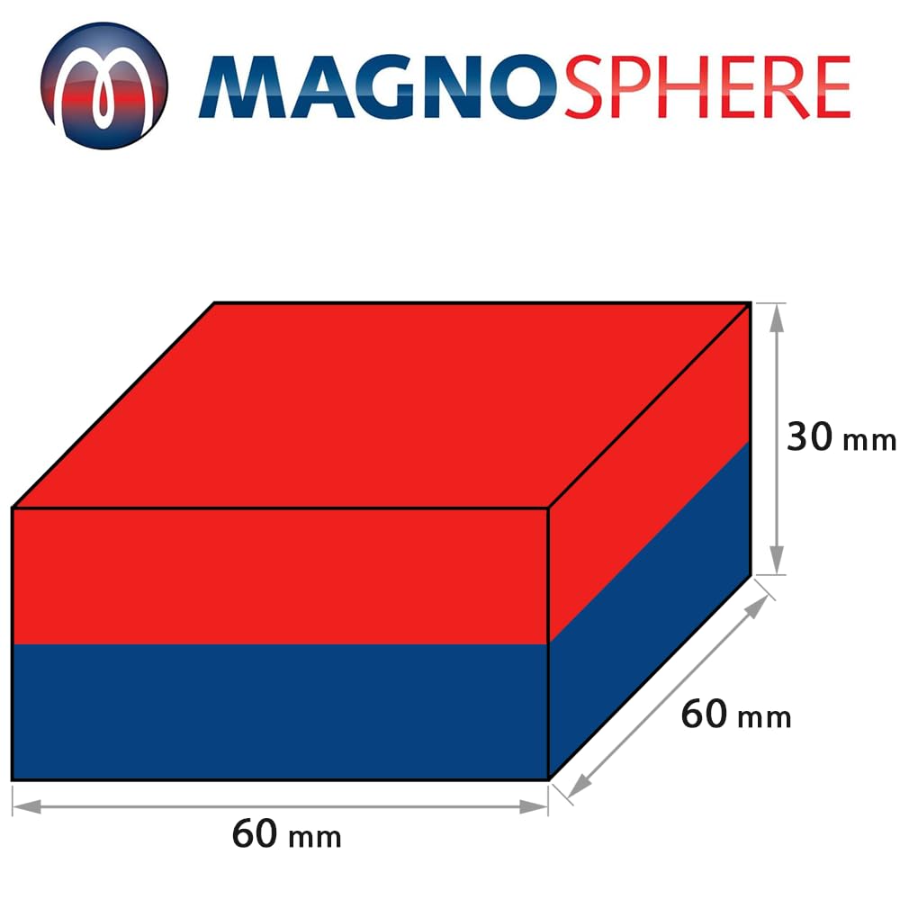 Magnes neodymowy (NdFeB) – rozmiar i liczba sztuk do wyboru – siła przyczepności do 800 kg – bardzo silne magnesy blokowe (supermagnesy), wymiary: 60 x 60 x 30 mm – siła przyczepności 240 kg