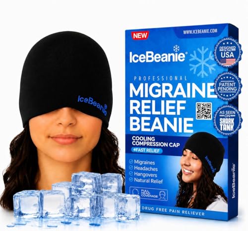 Image of IceBeanie Migraine Relief Cap, As Seen on Shark Tank, Soft & Stretchy Gel Tension Headache Relief Cap, Extended Cooling Hangover Ice Hat, Odorless Head Wrap Ice Pack Wrap, Headache Migraine Mask