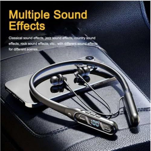 Image of iFAST IF-165 Digital Display Bluetooth 5.4 Wireless Neckband Earphone |Active Noise Reduction, Cool Ambient Light [ Black ]