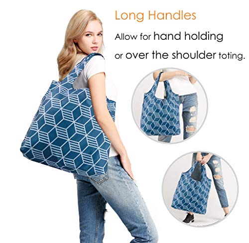 Beegreen Geometry Reusable Grocery Bags Bulk 12 Pack Reusable Shopping Bags Extra Large 50Lbs Heavy Duty Ripstop Nylon Foldable Tote Bags Machine Washable Polyester With Handles For Wholesale #TOP6