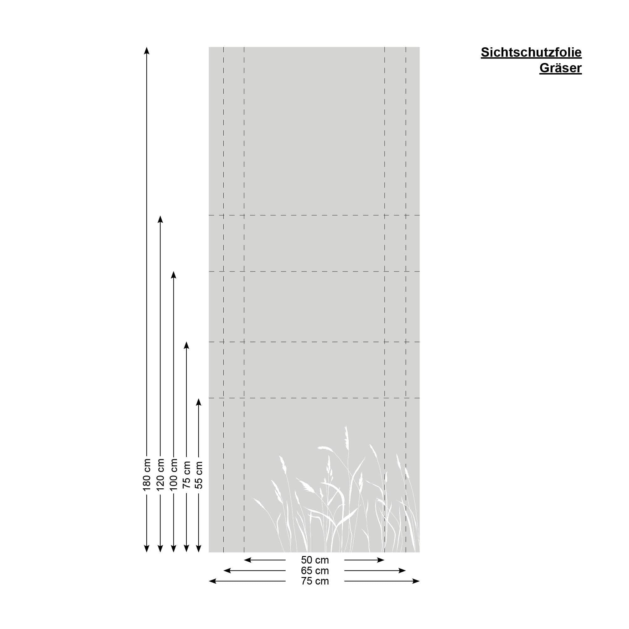 Sichtschutzfolie Gräser Fensterfolie Fensterdeko Milchglasfolie Sichtschutz, 55 cm hoch, 200 cm breit
