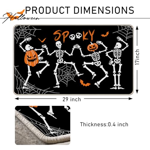 Tailus Halloween Gothic Skeleton Decorative Front Door Mat, Spooky Skull Jack O Lantern Pumpkin Doormat Indoor Outdoor Non-Slip Floor Entryway Rug, Spider Web Bat Home Kitchen Decoration 17x29 Inch