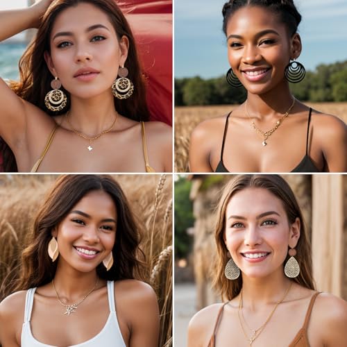 Vintage Dangle Earrings Clip on Earrings Women, 2 Options for Piercing Ears & Non-pierceing Ears, Bohemian Boho Earrings Geometric Wooden Jewelry African Earrings for Black Women3