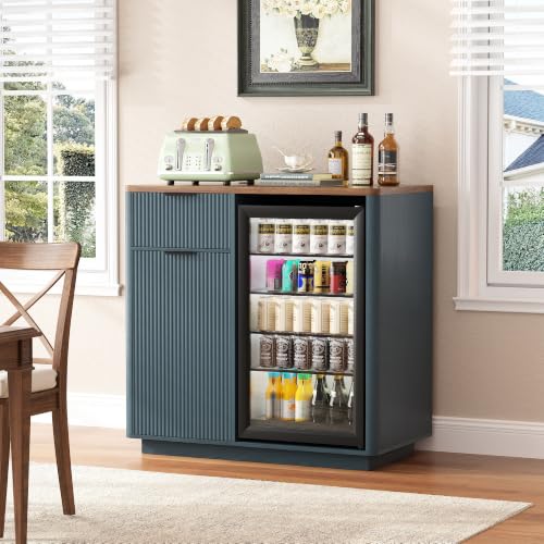 Vabches Mini Fridge Cabinet, Coffee Bar Cabinet with Fridge Space, Blue