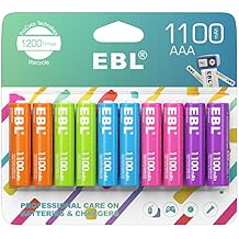 EBL Rechargeable AAA Batteries 10 Pack, 1.2V NiMH Pre-Charged Triple A Battery 1100mAh