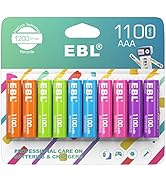 EBL Rechargeable AAA Batteries 10 Pack, 1.2V NiMH Pre-Charged Triple A Battery 1100mAh