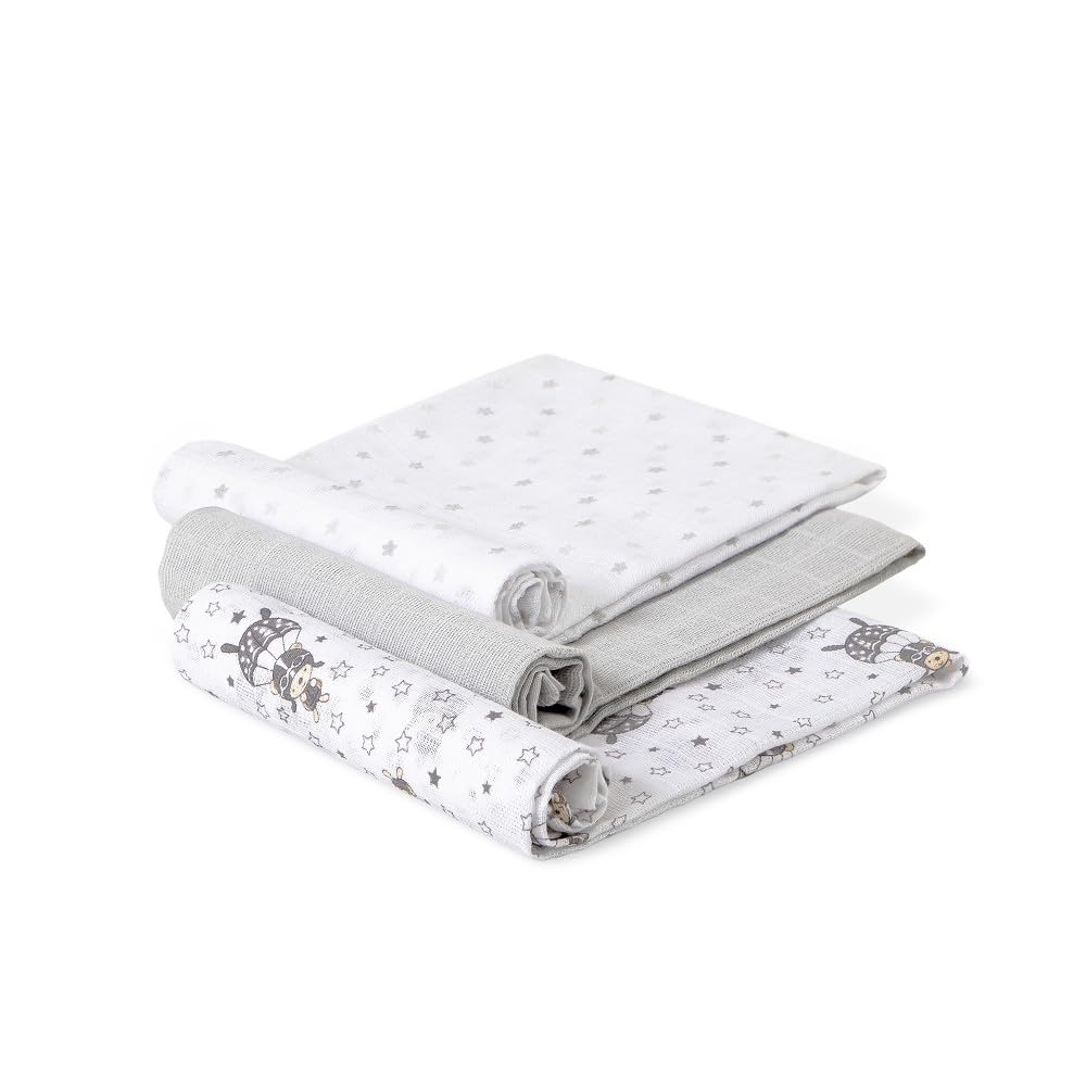 Interbaby Muselinas Bebe Algodon 80x80cm | Pack 3 Gasas para Bebes Recien Nacidos, Lactancia, Toalla, Manta | Muselinas Bebe Cómoda, Suave, Transpirable | Diseño Paracaidista Gris — view 8