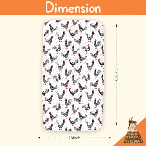 Image of Dear Baby Gear Deluxe Crib Sheet - Farm Design Soft Cotton Polyester Baby Bedding - Infant Bed Sheets - Toddler Mattress Protector (Chickens & Roosters Black White & Red Print, 52x28x10)