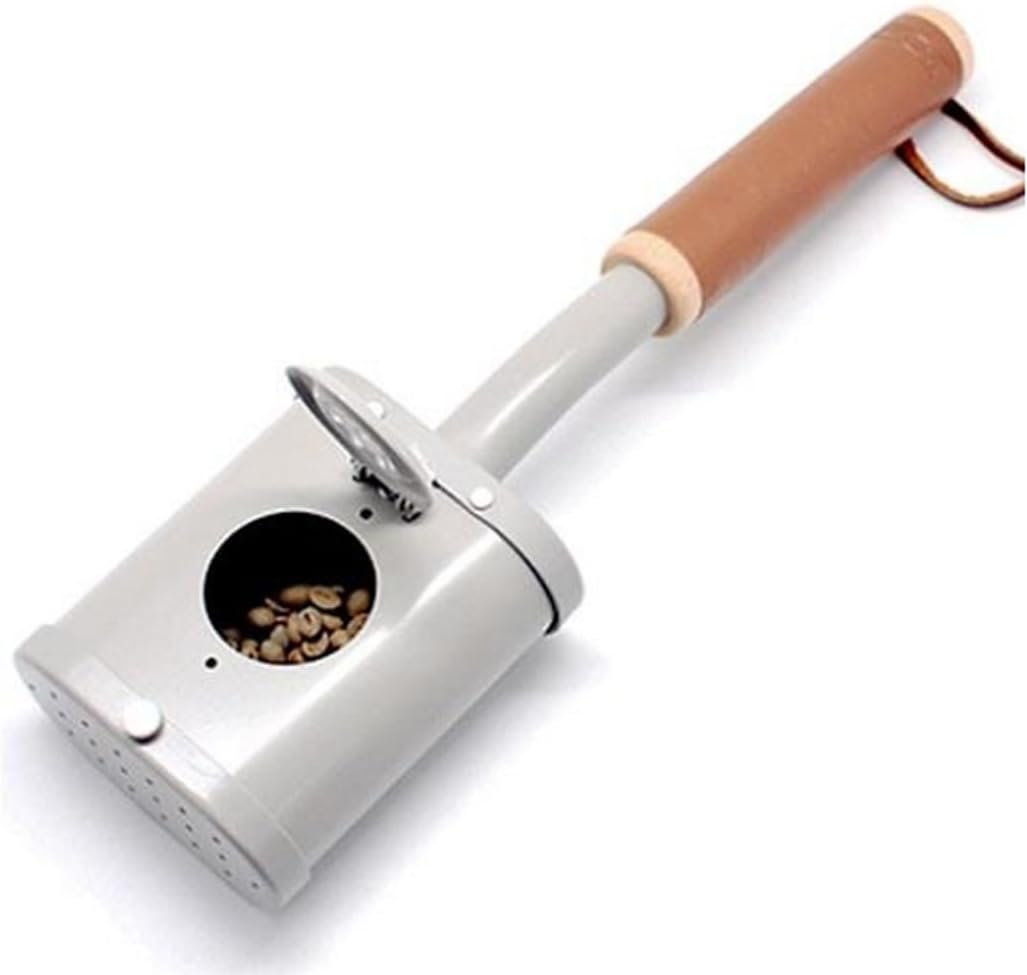 Nuvo Classic Design Eco-Friendly CC Home Coffee Bean Handy Roaster - Ceramic Coating Aluminum Alloy Base - Natural Beechtree and Genuine Leather Handle