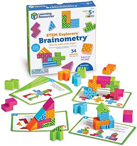 Learning Resources STEM Explorers Brainometry - 3d Puzzle, Brain Games, Brainteaser, Building Logic Toys, Gifts For Boys and Girls, Fine Motor Skills , Pattern Blocks, Math Manipulatives