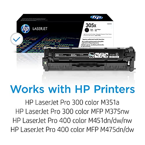 Image of HP 305X Black High-Yield Toner Cartridge Printers | Works with Printer Series: LaserJet Pro 300 M351, 300 MFP M375, 400 M451, 400 MFP M475 | CE410X
