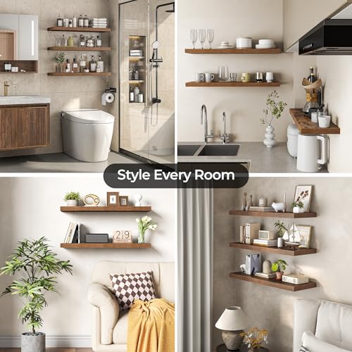 Fun Memories 24 Inch Floating Shelves for Wall, Fireplace Mantel Shelf with Invisible Heavy Duty Bracket, 8 Inch Deep Storage Shelf for Living Room, Kitchen, Farmhouse, Brown by Fun Memories - Used condition - Image 7