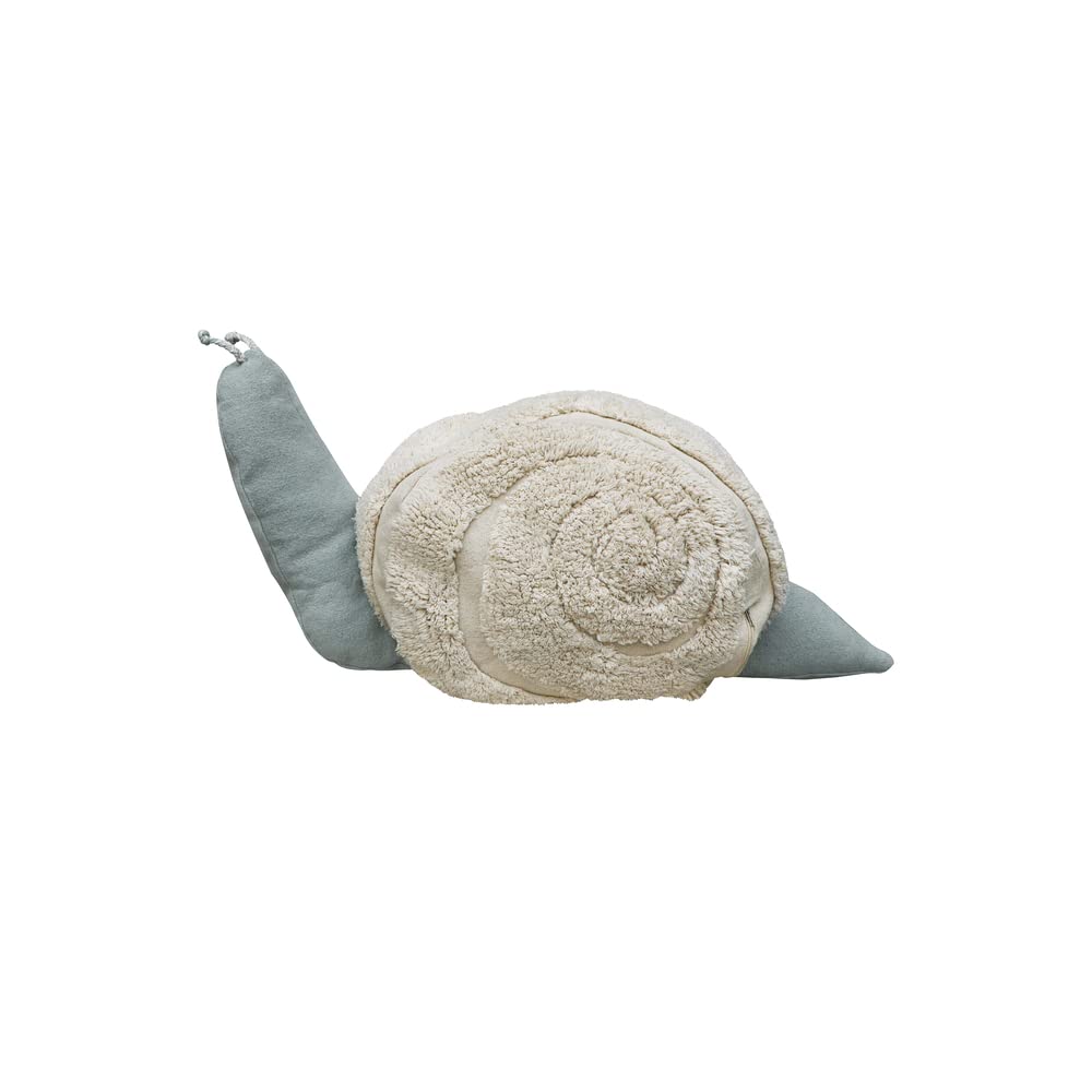Lorena Canals | Mr. Snail Round Pouf in Natural and Vintage Blue. for Nurseries, Playrooms, Bedrooms. Handmade in 100% Cotton. Size: 1' 2