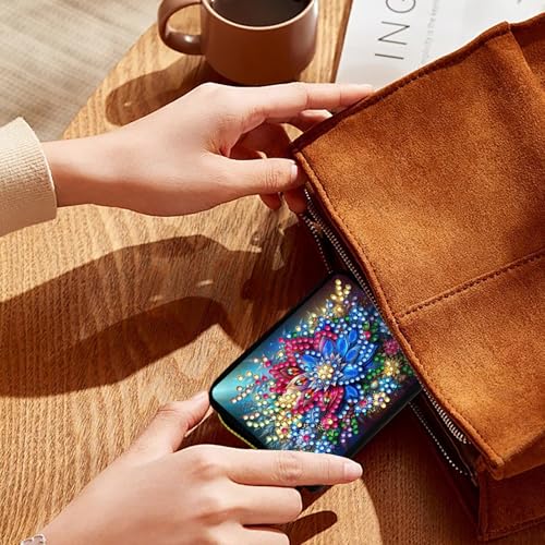 2Pcs Diamond Art Painting Credit Card Holder RFID Blocking Wallet with Zipper Business Accordion Card Wallet for Women Men Travel-034