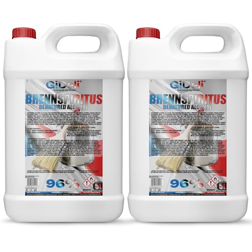 GiDeli Brennspiritus farblos 2 x 5L - Vielseitiger Alkohol für Haushalt Werkstatt & Garten - zum Reinigen Entfetten & Anzünden - rückstandsfrei & ergiebig