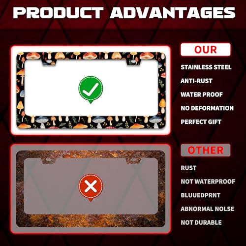 Personalised Mushroom License Plate Frame Color Mushrooms License Plate Holder Funny Car Stainless Steel Accessories Cars Decor with 2 Holes and Screws Fits Standard Us Vehicles Size 12.2 X 6 Inch by Omw2fyb - Image 3
