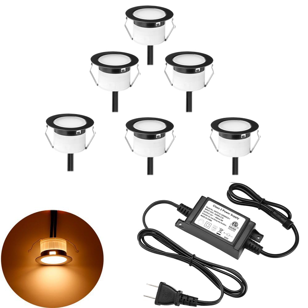 Sumaote Recessed LED Deck Light Kits, 6 Pack φ1.22in Low Voltage 12V Warm White Step Lights with Photocell Sensor, IP67 Waterproof Outdoor Deck Stair