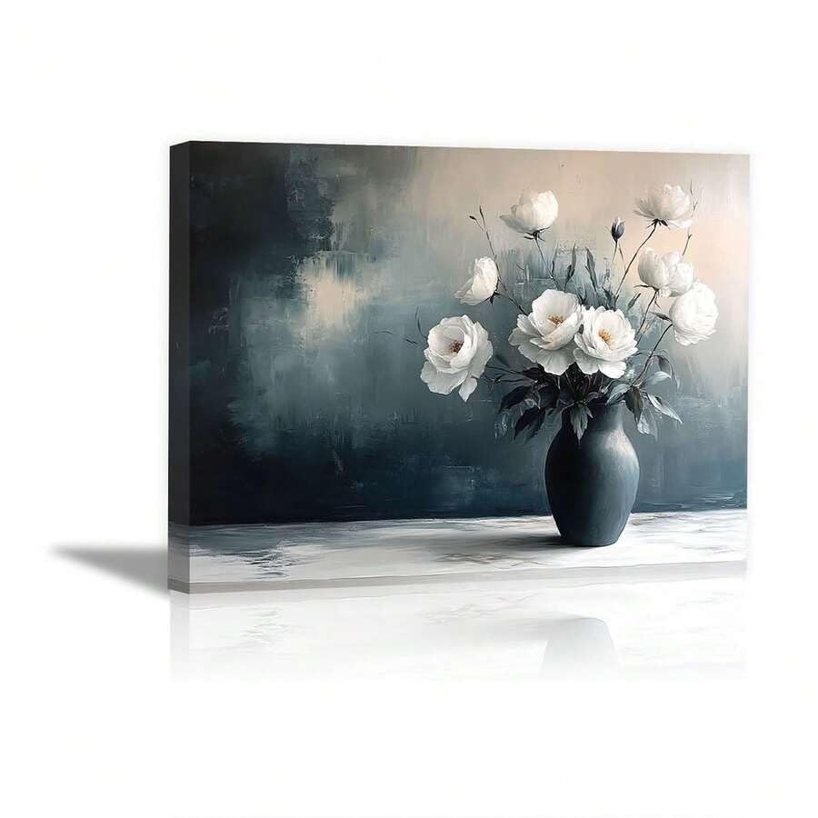 Peinture abstraite en noir et blanc florale 30x40 cm