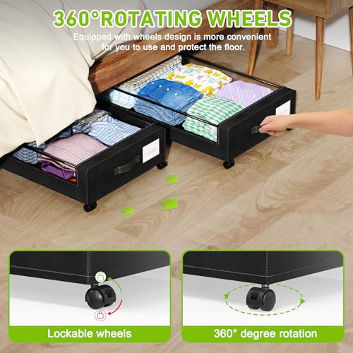 Tututry Under Bed Storage with Wheels, XXL 60L Under the Bed Storage Bins, Underbed Storage Containers with Lids & Label, Rolling Metal Drawer for Shoes, Clothes, Books, Toys (2-Pack Black) by Tututry - Image 3